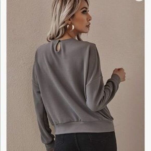 NEw Lace Neck Sweatshirt Pullover Top - Picture 2 of 6